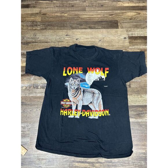Harley-Davidson Other - Vintage 90s Harley Davidson The Lone Wolf Biker Big Print Graphic T-Shirt XL